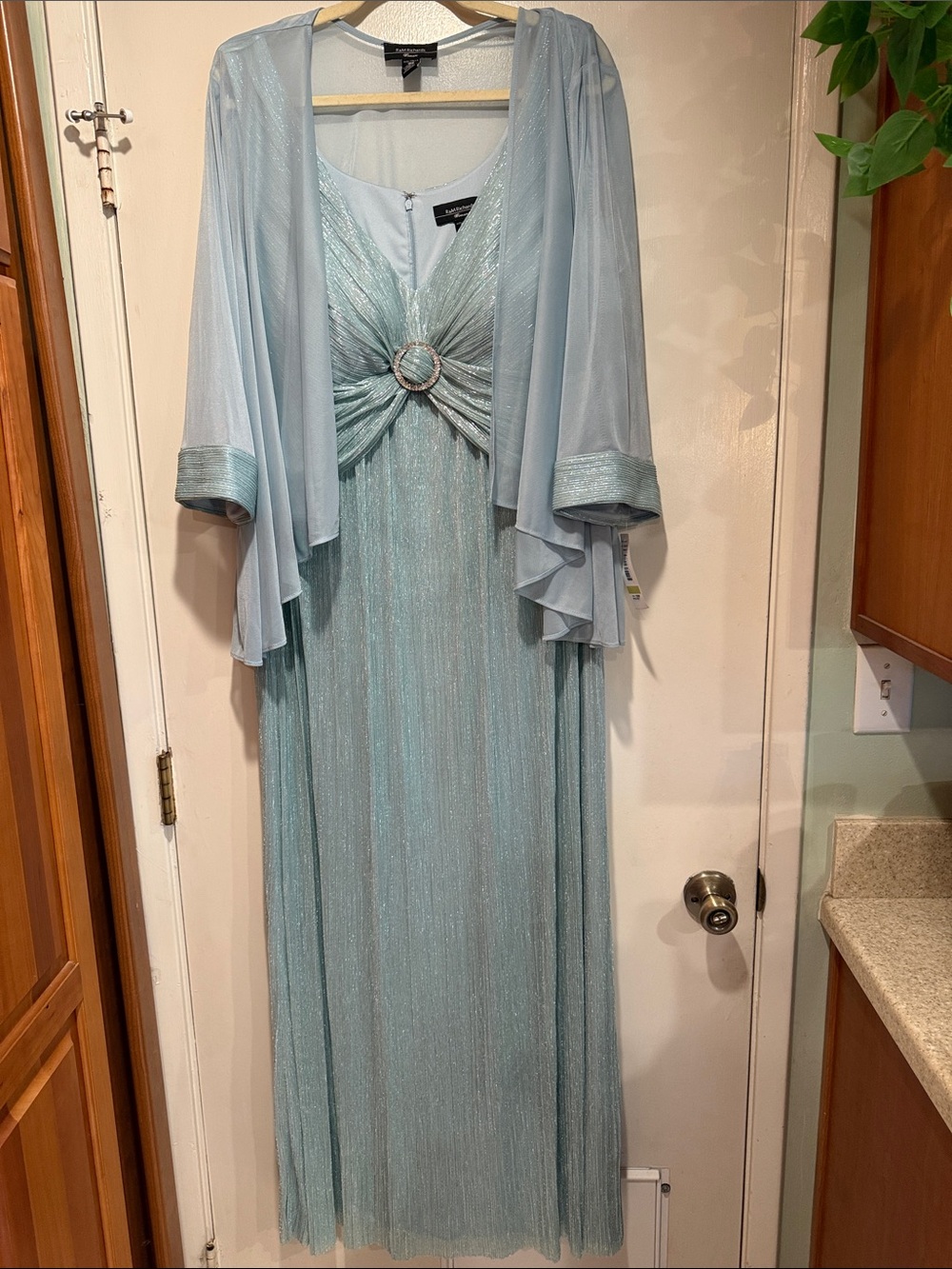 R&M Richards Metallic V-Neck Dress with Removable Chiffon Caplet - 18